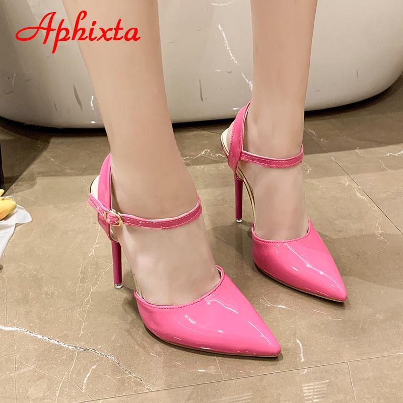 Aphixta Summer 7cm 12cm Super High Stiletto Heels Ankle Strap Sandals Women Hollow Pointed Toe Party Heels Shoes Plus Size 48