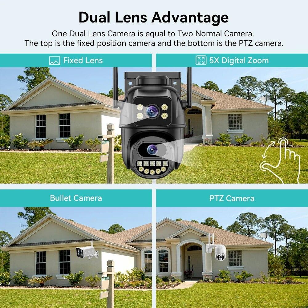 New EU 4K 8MP WIFI PTZ IP Camera Dual Lens With Dual Screen Ai Human Auto Tracking Color Nightvision ICsee Outdoor Surveillance Camera