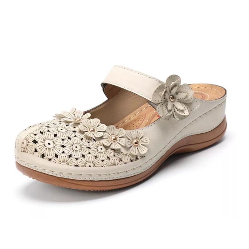Slippers Women Casual Ladies Shoes Female Leather Floral Platform Sandals Retro Flats Shoe Woman Plus Size 43 Summer 2025 New