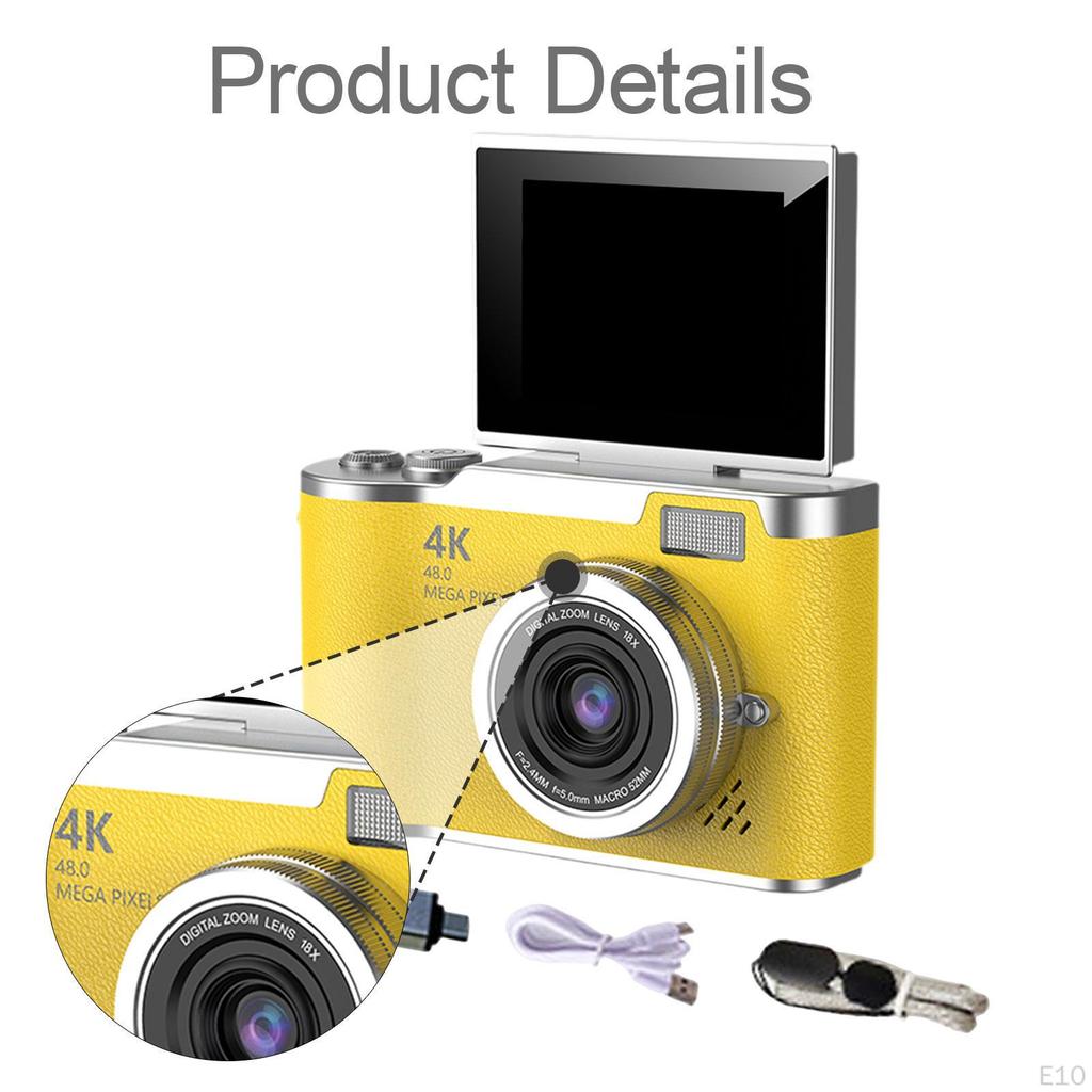 4K Digital Camera 180° Flip Screen 2.4 Inch 48MP 8x Zoom for Beginners Adults