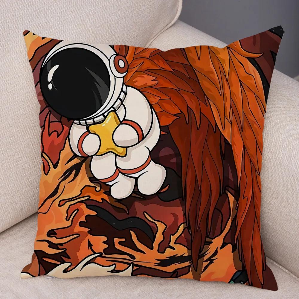 Cartoon Astronauten Kissenbezug Weicher Plüsch Dekor Kosmischer Himmel Kissenbezug für Sofa Zuhause Auto Doppelseitiger Druck Kissenhülle Kinderzimmer