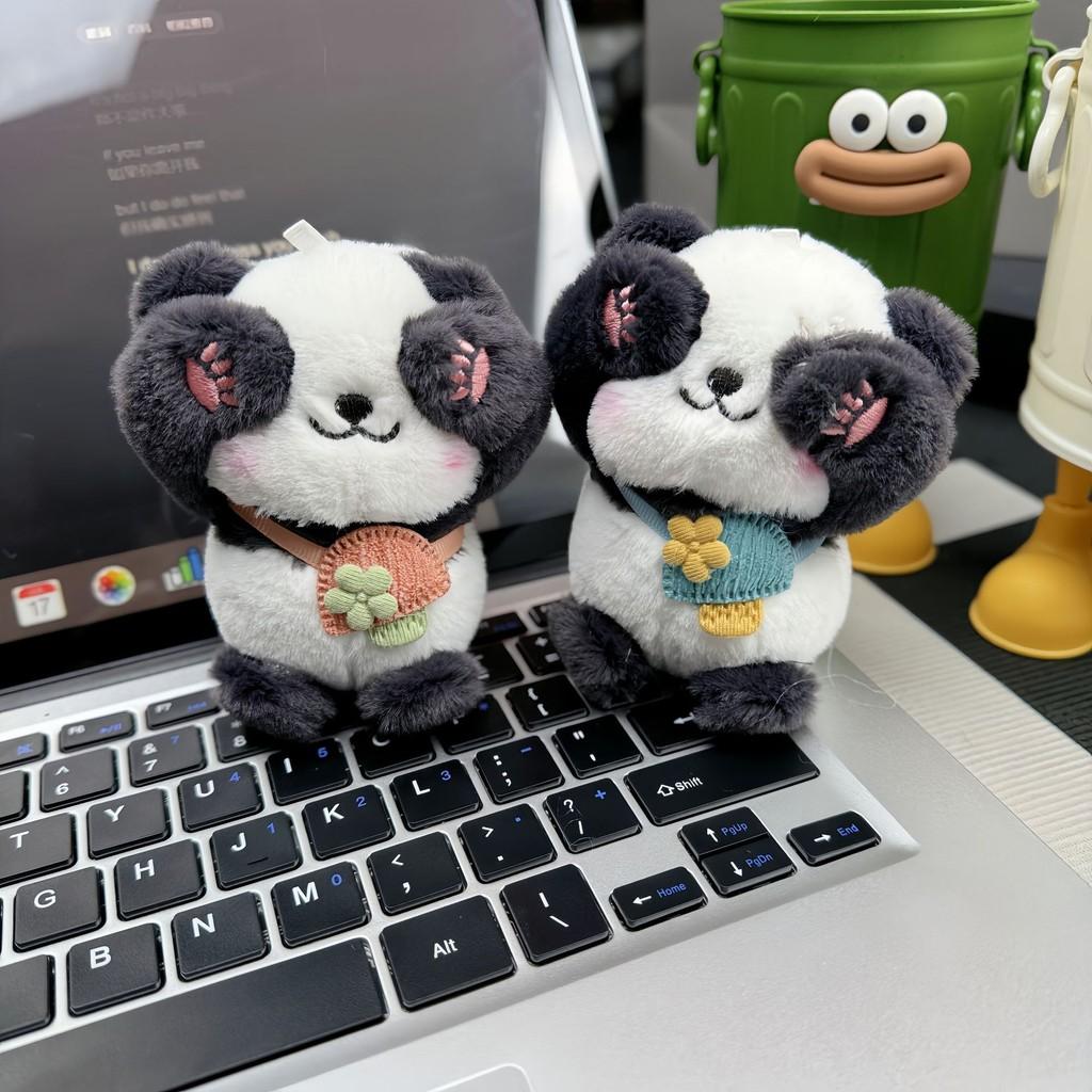 Plush Panda Backpack Keychain Pendant Toy Stuffed Doll Bag Decoration Kids Gift