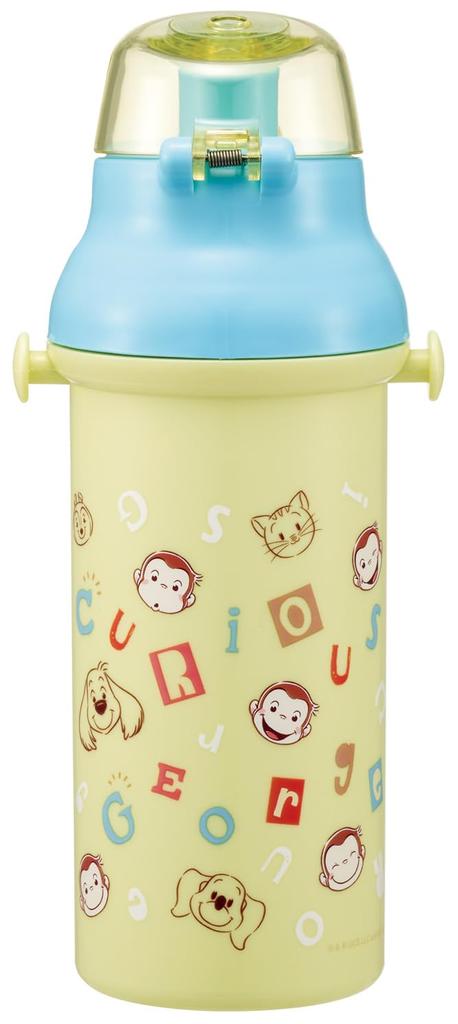 Skater Direct Drinking Water Dishwasher Made in Curious George Alphabet Children's Bottle, Plastic, 480ml, One-Push Opening, Safe, Japan, Design,