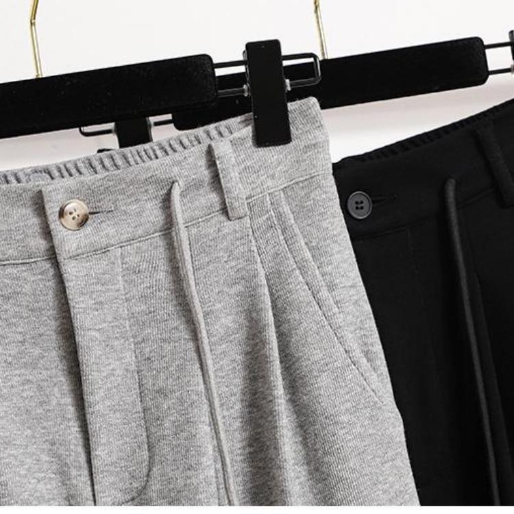 Women Plus Size Elastic Loose Cotton Casual Pants Long Solid Basic Trousers