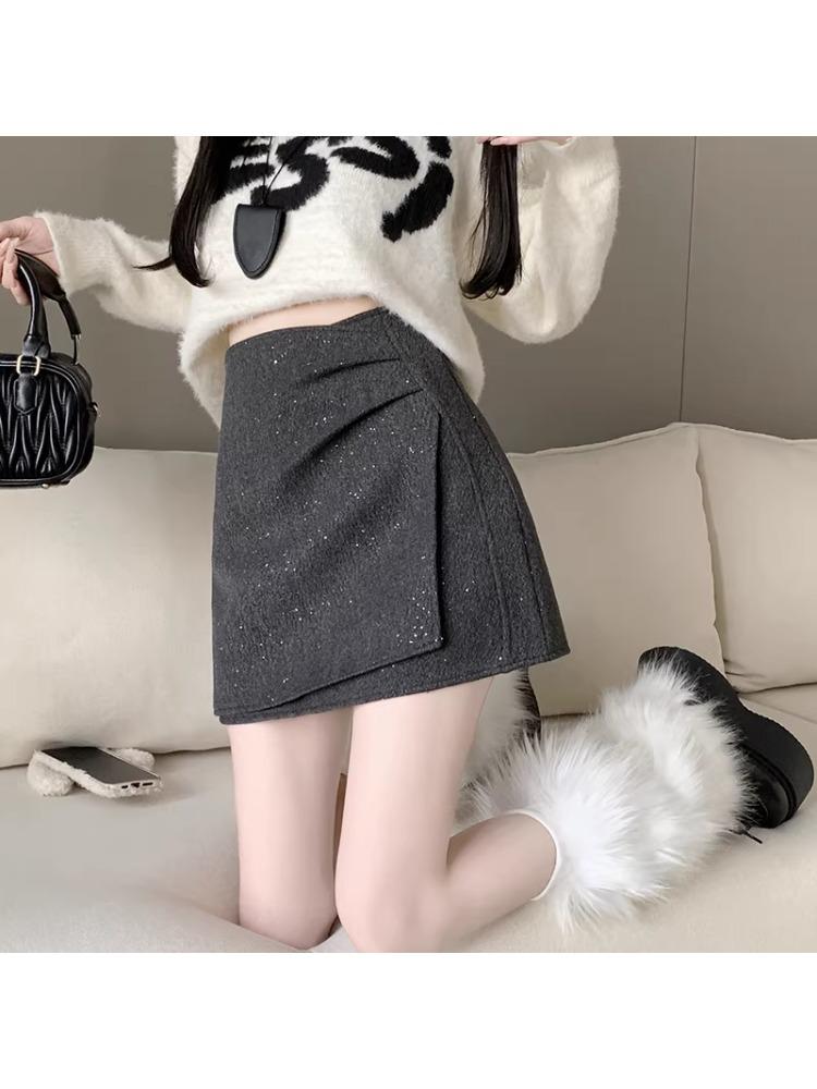 Sequin Tweed High-Waisted Irregular A-Line Slimming Skirt - Autumn/Winter 2025 Collection