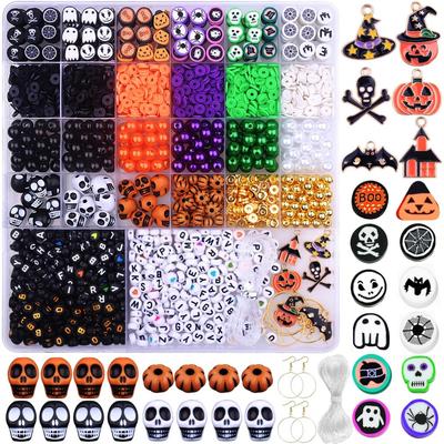 2088-piece Halloween Polymer Clay Bead Bracelet Making Kit, 24 Cute and Fun Bead Designs, Skull and Pumpkin Bead Charms (2 Pieces)