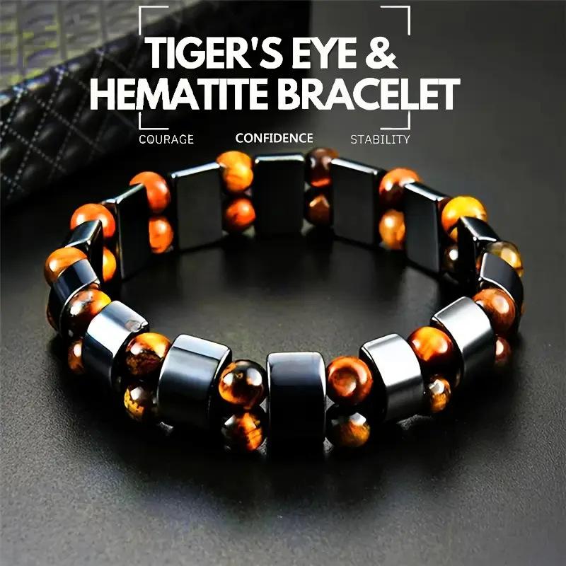 Tiger Eye Stone Magnetic Hematite Beaded Bracelets for Men Women Spiritual Abundance Money Wealth Attract Bracelet Lucky Jewelry