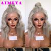 AIMEYA Short Grayish Blonde Bob Wig Heat Resistant Fiber Body Wave Synthetic Lace Front Wig Side Part Short Wigs Cosplay Wig