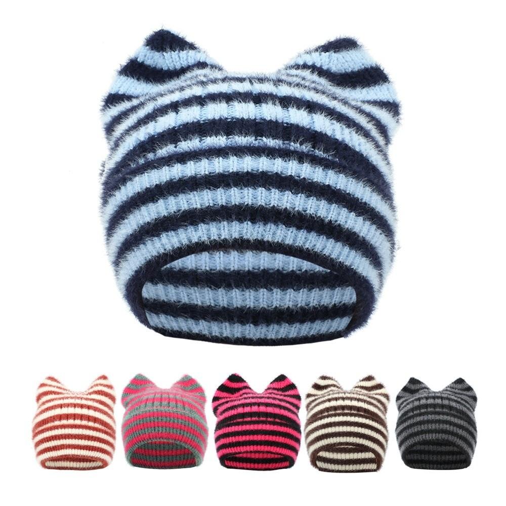 Winter Cat Ears Beanie Hat Soft Ear Protection Wool Cap Casual Wool Knitted Cap Outdoor Wear