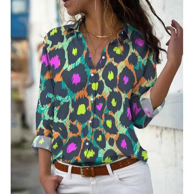 Bahar Sonbahar Kadın Uzun Kollu Gömlek Moda Zarif Kelebek Baskılı Desenli Üstler Günlük Düğmeli Bol Kadın Bluz