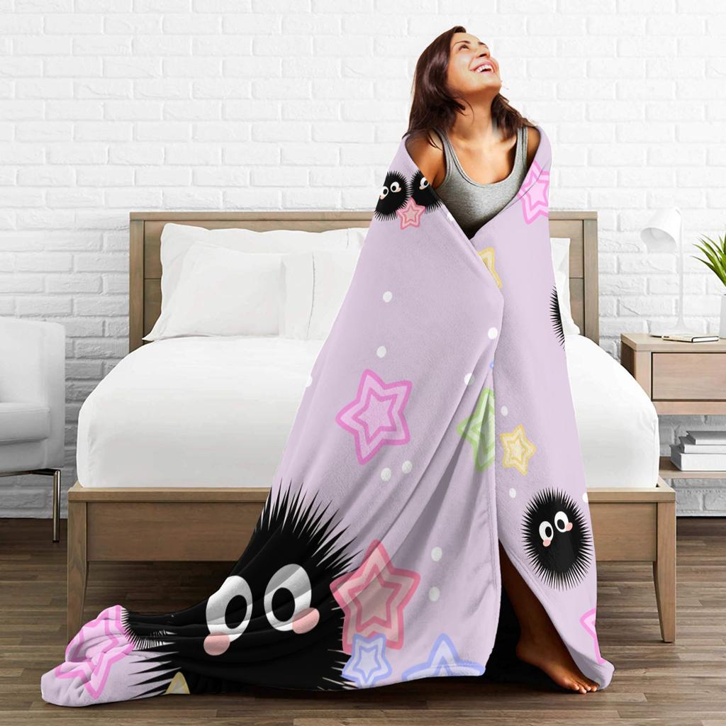 Susuwatari  Soot Sprites  Blanket  Soft Warm Novelty Plush Throw Blanket For Kids Bedroom Flannel Bedspread Bed Cover