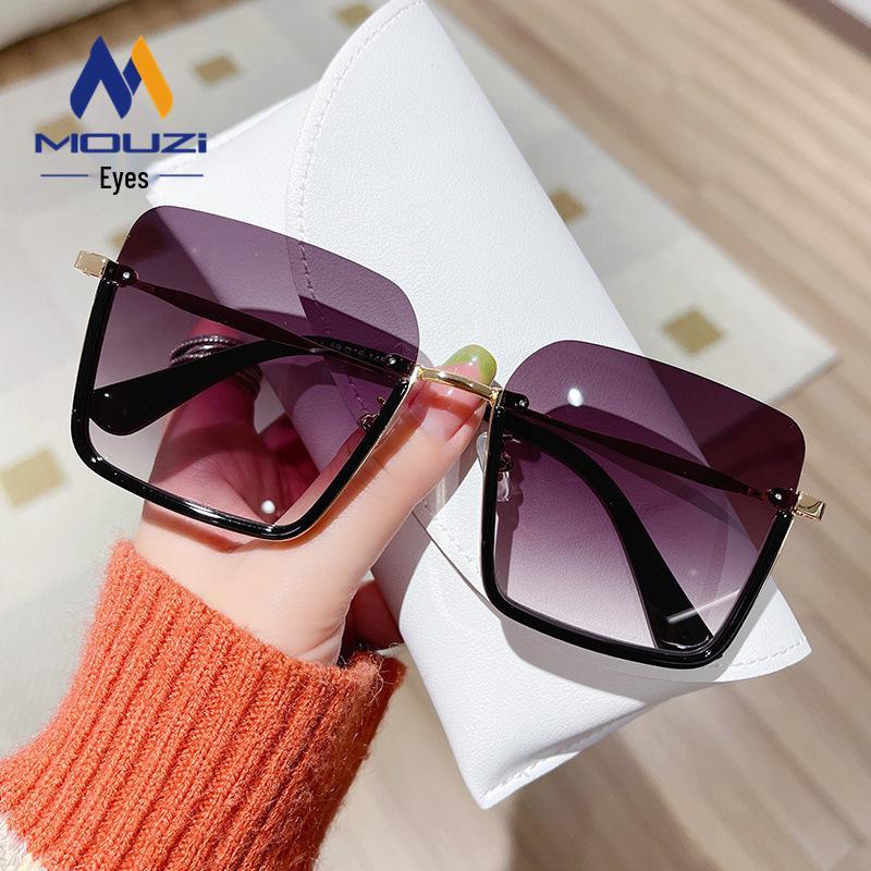 Retro Half-Frame Tea-Colored Sunglasses, Unisex 2025 Korean Style, High-End Net Red Fashion.
