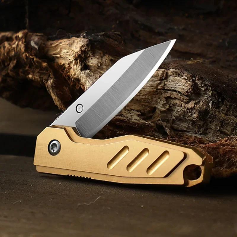 EDC Mini Folding Knife Brass Portable Keychain Open Box Disassembly Express Knife Outdoor Portable Sharp Fruit Knife