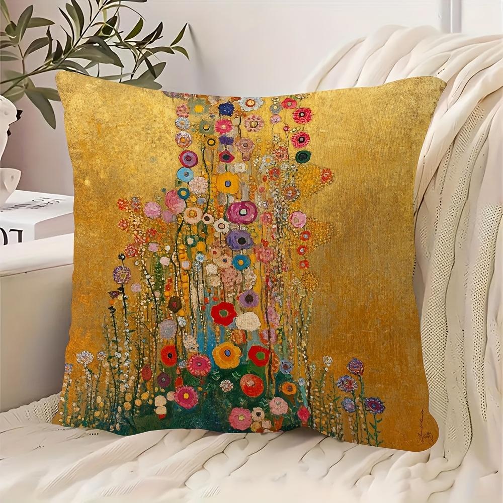VIKAMA Vintage Klimt Floral Cushion Cover, Machine-Washable Zipper Cushion, Home Decor for Bedrooms and Living Rooms