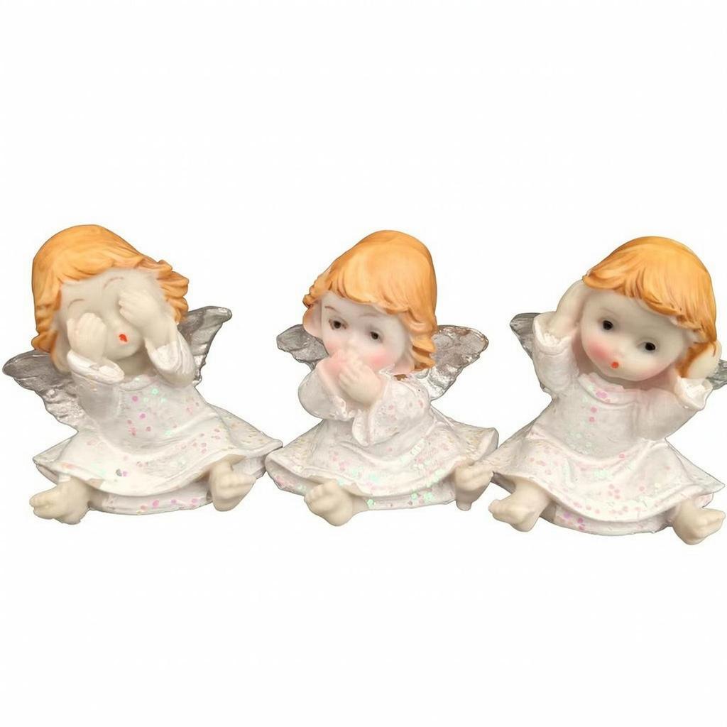 3 Pieces Seated Angel Figurines Decorative Resin Angels Lightweight for Desk
