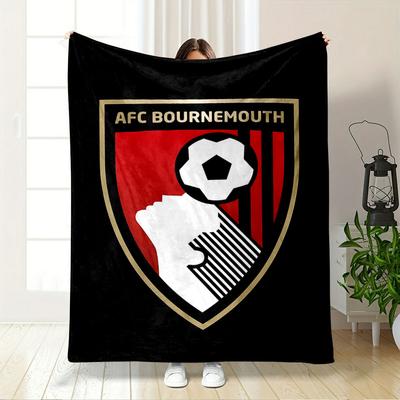 A Shield with a Red and Black Background, a Silhouette and a Soccer Ball. for All Seasons Blanket Lunch Break Throw Gift