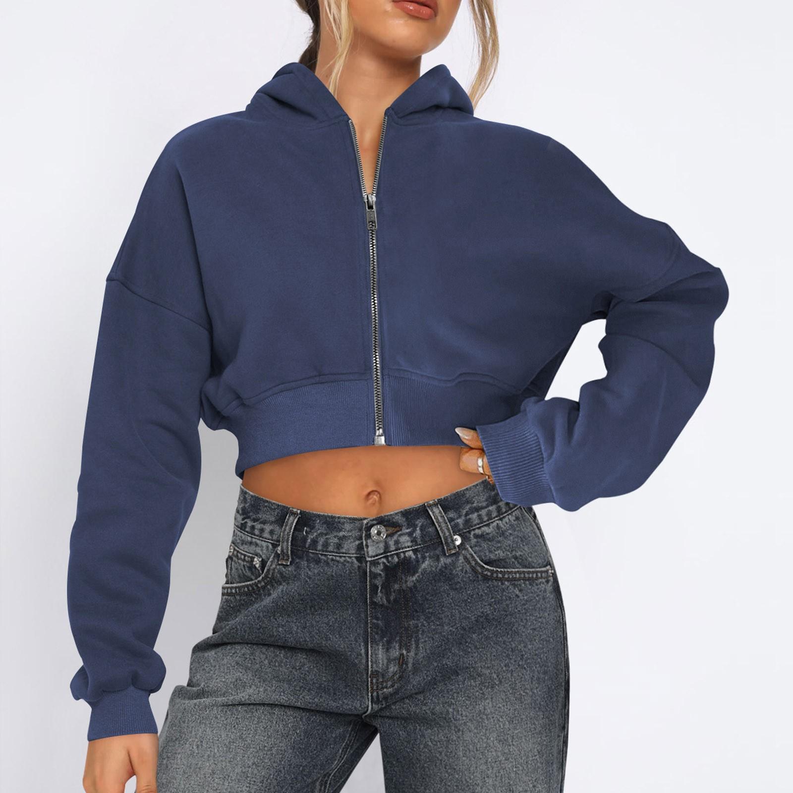 Женская толстовка с капюшоном, на молнии, с капюшоном, короткая, свободного кроя S