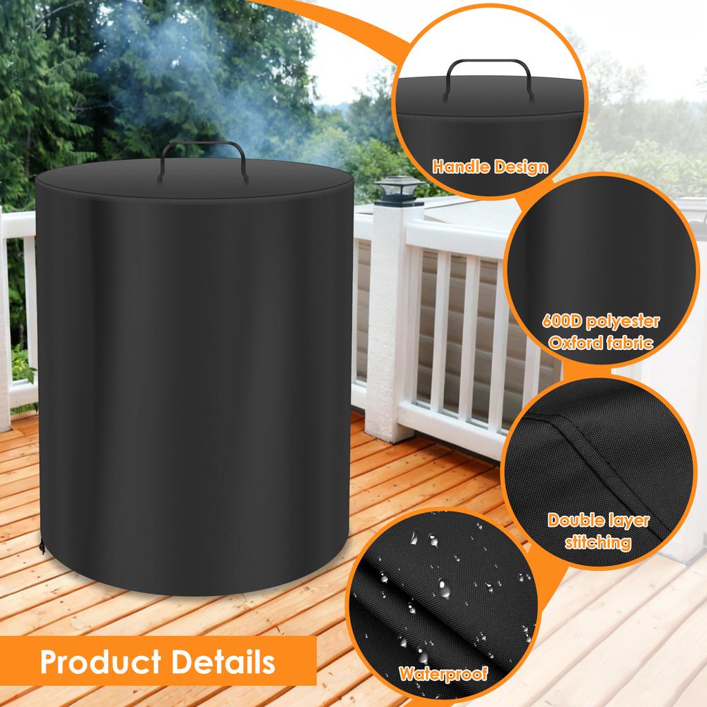 Fire Pit Dust Cover Oxford Fire Pit Drawstring Cover with PVC Backing & Handle Patio Bonfire Waterproof Cover for Winter Storage