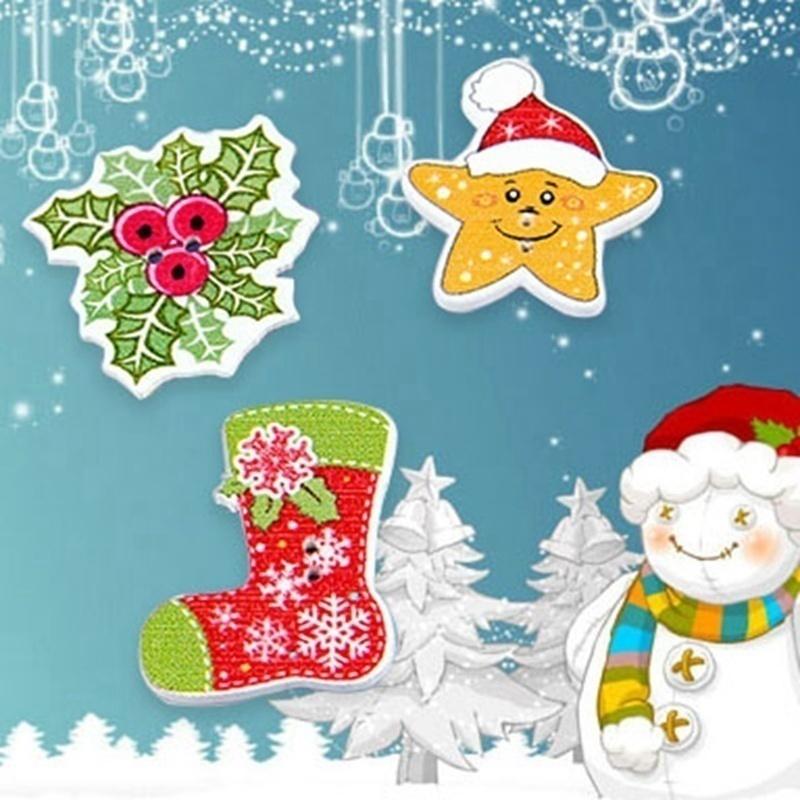 50Pcs/Bag 2-Holes Cartoon Buckle Mix Christmas Star Candles Santa Sock Craft Sewing DIY Materials Buttons