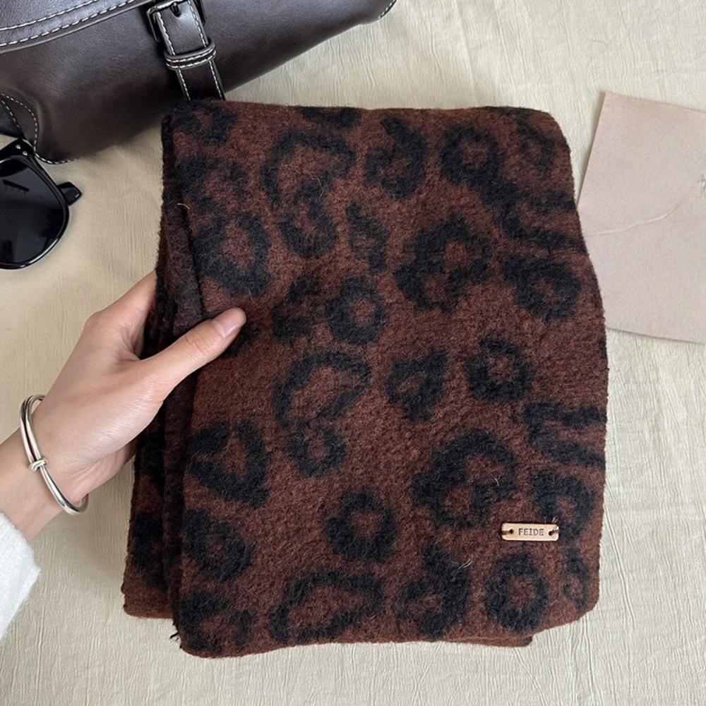 Lightweight Leopard Print Scarf Cashmere Blend Winter Shawl Trendy Imitation Wool Scarf  Unisex