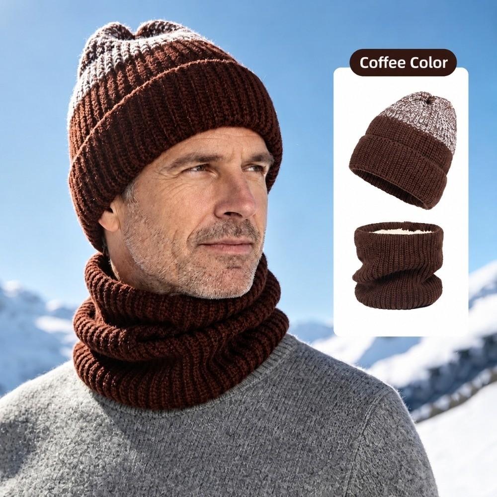 Thick Knit Neck Warmer Fleece Lined Knit Cap Soft Beanie Hat Outdoor Sports