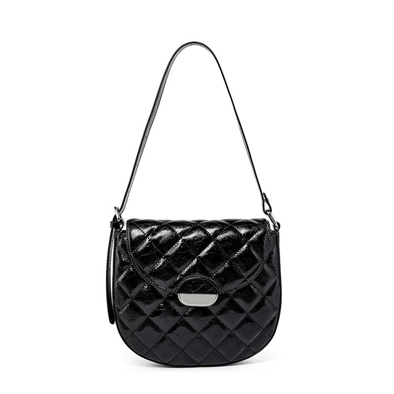 

Special Semi-Round Saddle Bag, High-End Diamond Underarm Bag, Genuine Leather Shoulder Messenger Bag For Women чёрный