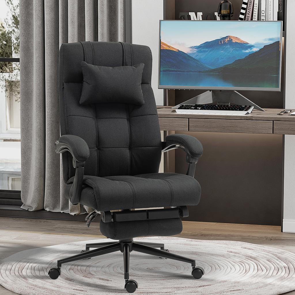 Office Chair with Footrest, Desk Chair, Swivel Chair with Headrest, Black