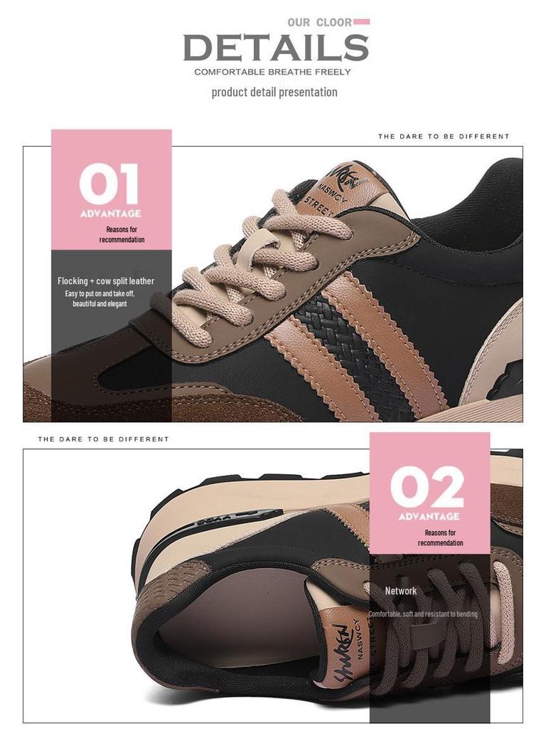 Golden Rabbit Women's Genuine Leather Height-Boosting Casual Sneakers 2024 - Breathable, Versatile Soft Sole Sports Shoes.