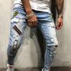 Herren Hip Hop High-End Enge Slim Hole Breaking Skinny Pants Neue Herren Badge Slim Jeans