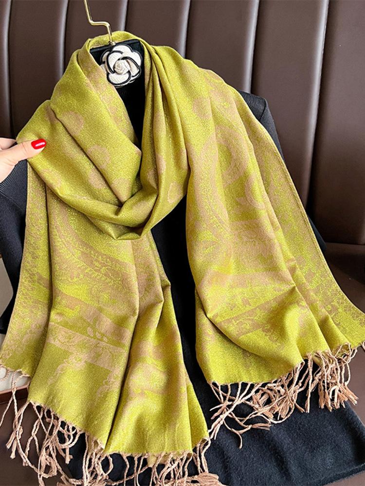 New Ethnic Autumn Pashmina Hijab Shawl Muslim Women Warm Winter Scarves Luxury Jacquard Female Floral Hijab Stoles Headscarf