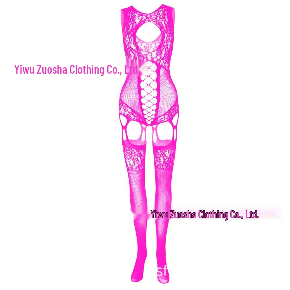 European & American Sexy Halterneck Cutout Jacquard Mesh Bodystocking Suspender Bodysuit