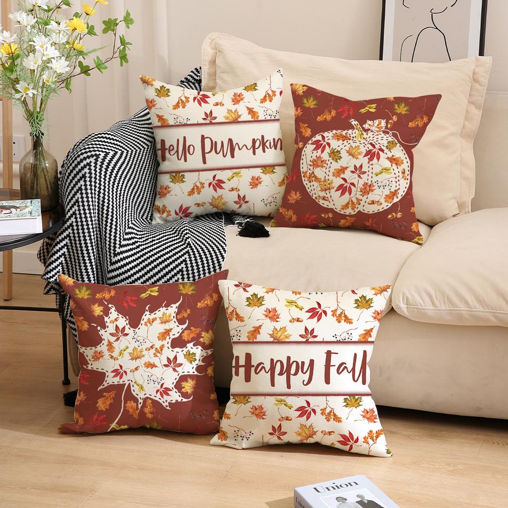 Pillow Cover Autumn Maple Leaf Linen Print Home Living Room Decoration Pillow Cover Bedroom Cushion Cover