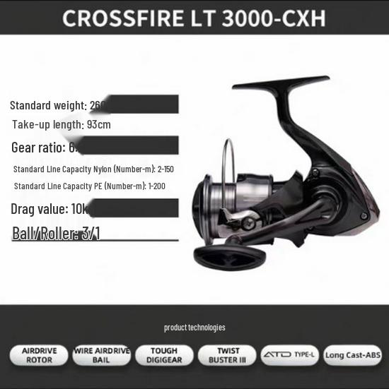 Daiwa CROSSFIRE LT Spinning Reel - Lightweight Long Cast Metal Spool Fishing Reel, Available in 26 Models.
