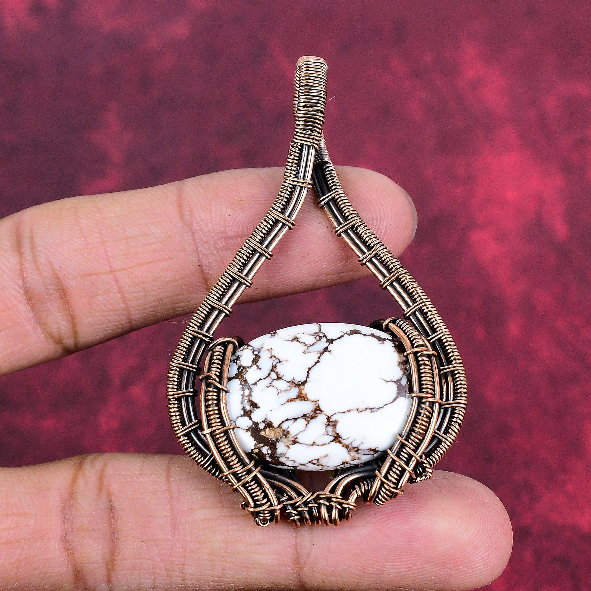 Wild horse magnesite pendant copper wire wrapped pendant handmade pendant gemstone decent pendant anniversary gifts copper wire wrap jewelry