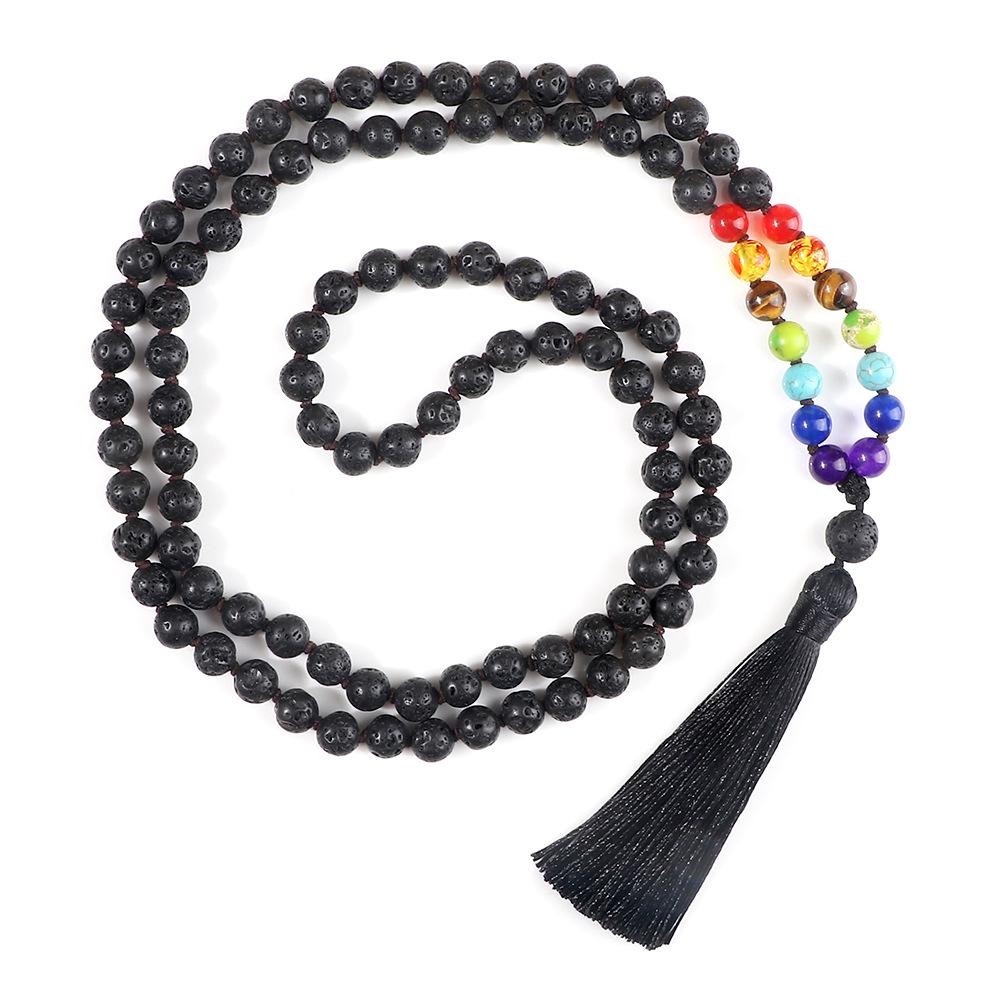 Creative 108 Beads Colorful Stone Necklace & 8mm Chinese Tassel Knot Bracelet