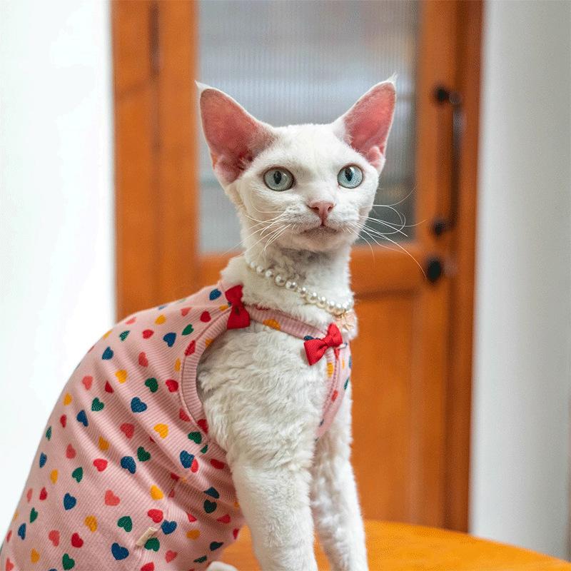 German cat clothes hairless cat Sphinx sling pit strip belly protection bow vest pet cat short sleeved cat