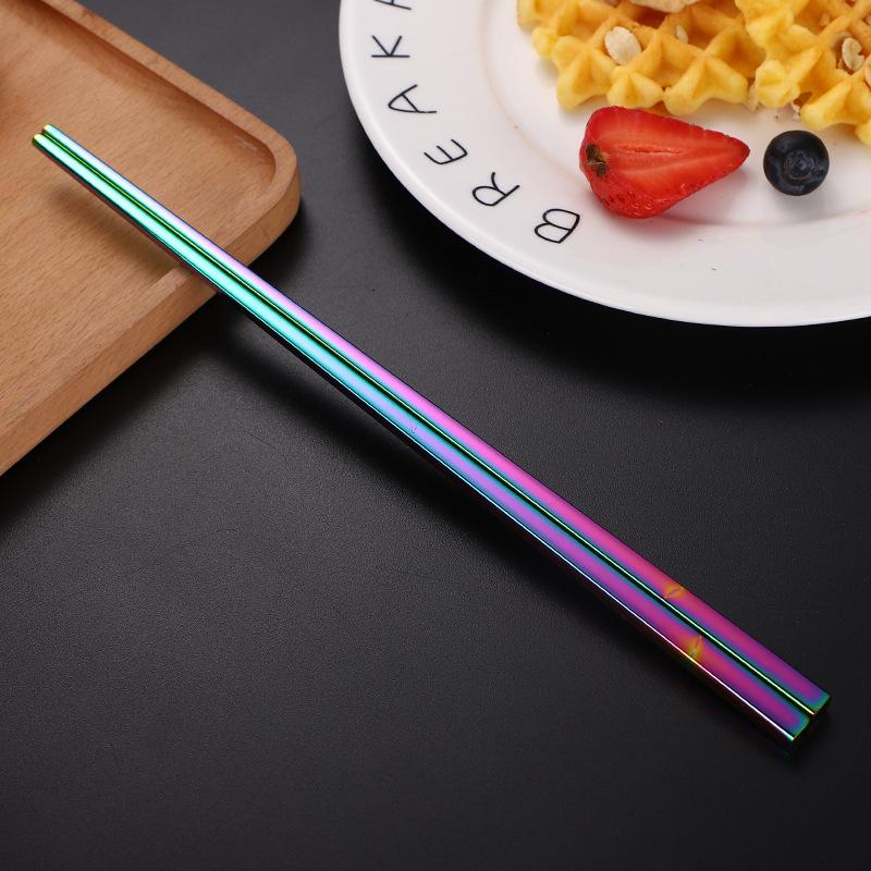1 Pair Stainless Steel Chinese Chopsticks Non-Slip Reusable Metal Chopstick for Sushi Hashi Food Sticks Tableware Kitchen Tool
