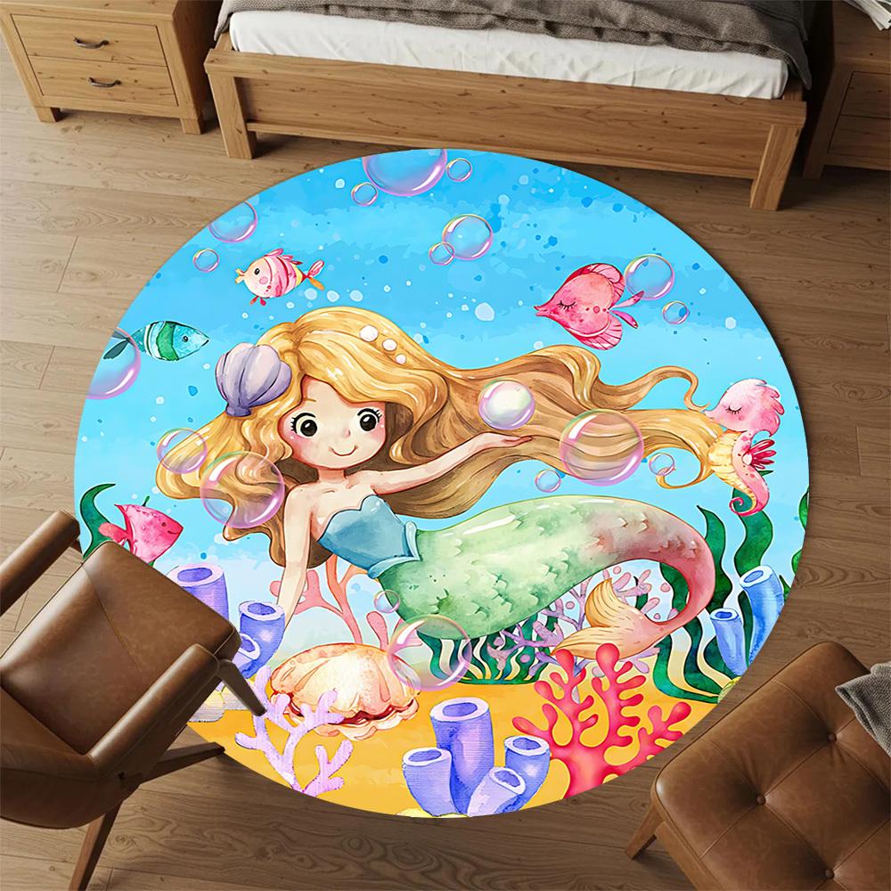 1pc mermaid ocean Round Chair mat Area Rug - Non-Slip, Floor Mat for Office, Bedroom, and Indoor Decor c1125417