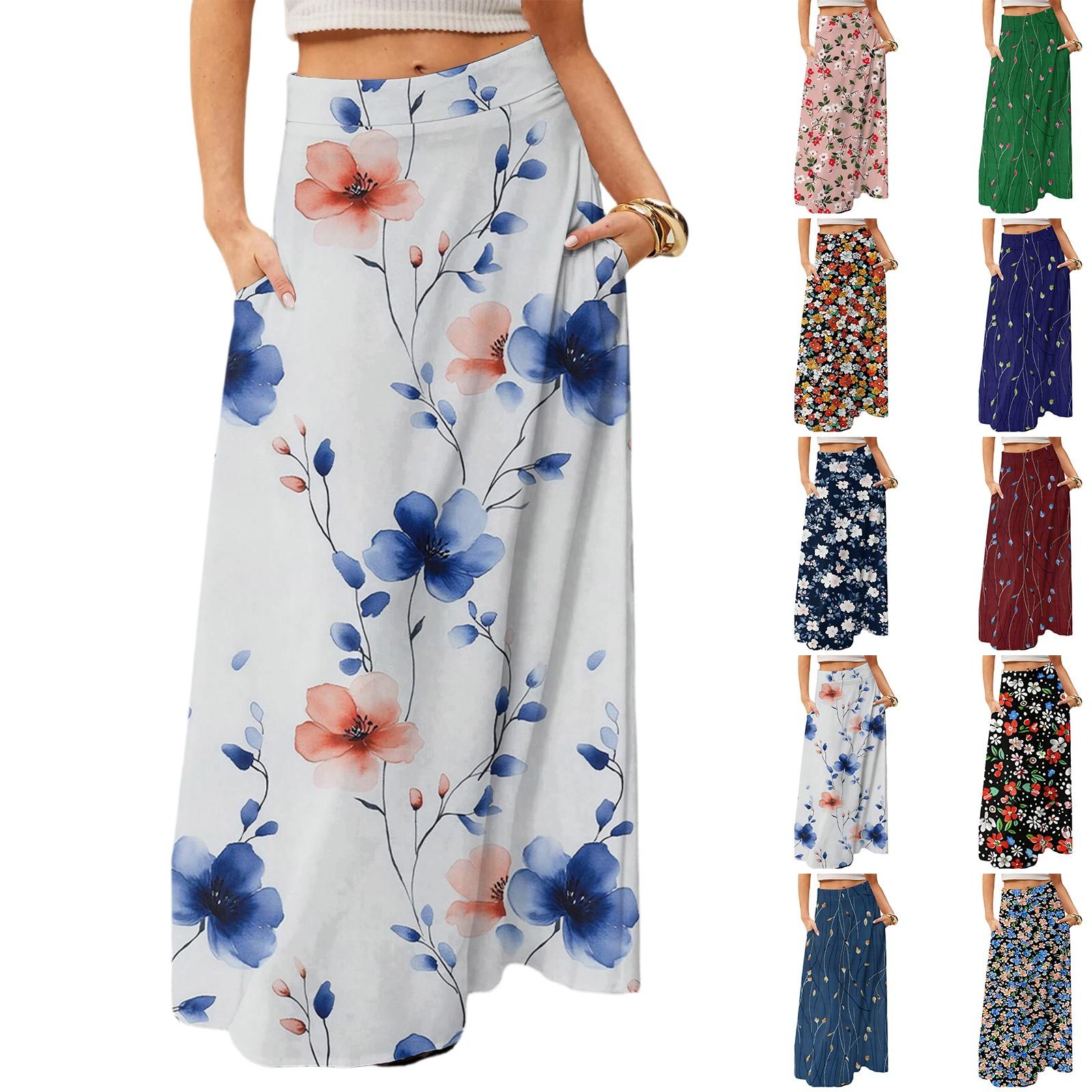 

Women s Flowing Maxi Dress Regular Casual Summer Floral Print Bohemian Skirt L зелений