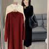 Autumn and Winter New Design V-neck Knitted Dress Women's Fashion Thin with Coat Inside Sweater Long Dress