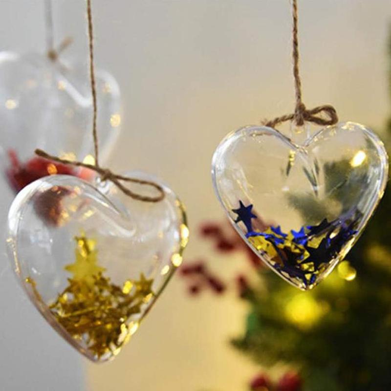 WTEMPO Heart Shaped Clear Fillable Ball Decorations DIY Craft Cute Plastic Wedding Hanging Ornament Balls for Christmas Tree Home Decor Birthday Gifts