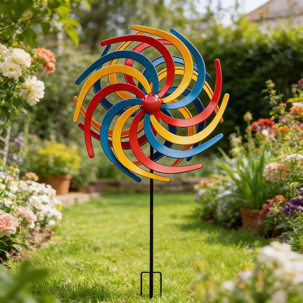 3D Metal Outdoor Garden Wind Spinner Yard Decoration with Ground Stake Durable Rotating Design for Lawn Patio Porch
