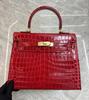 New First-layer Cowhide High-gloss Crocodile Pattern, Bag Gold Buckle Belly Handbag Atmospheric Fashion Leather Shoulder Bag