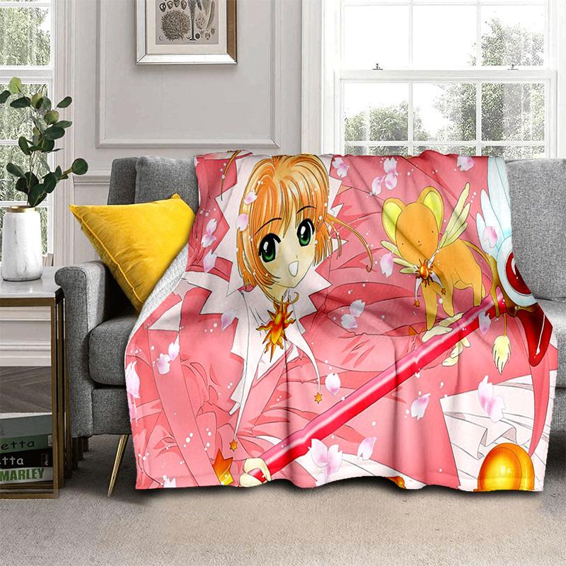 Sakura 3D Cute Card Captor Anime Cartoon Blanket,Soft Throw Blanket for Home Bedroom Bed Sofa Picnic Office Cover Blanket Kids