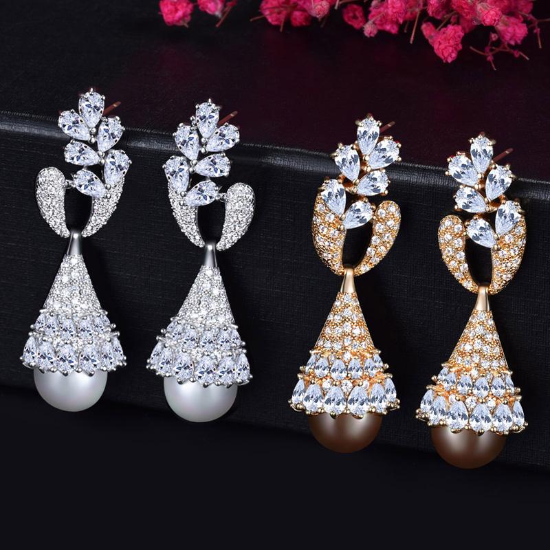 WWJ High Quality Golden Color Drop Earrings Zircon Handmade Jewellery