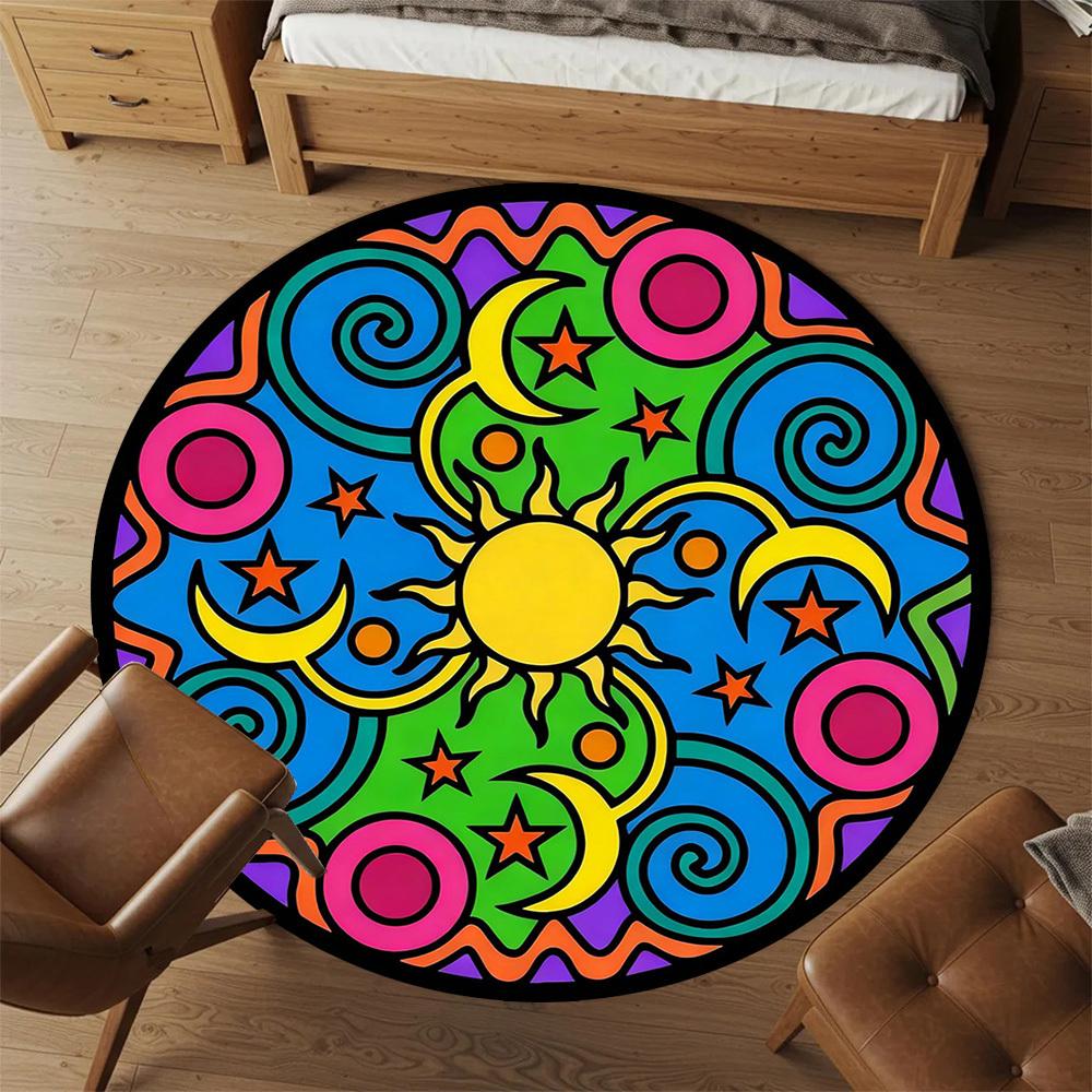 1pc Sun Moon Round Chair mat office Area Rug - Non-Slip, Floor Mat for Office, Bedroom, Ideal home decor gift p0105029
