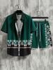 Men's Fashion Short-Sleeve Beach Shirt Set with Natural Plant 3D Print Shirt