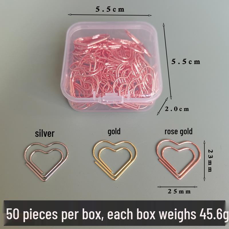 Gold Heart-Shaped Paperclip Set with Color Box - Cute and Creative Office Stationery