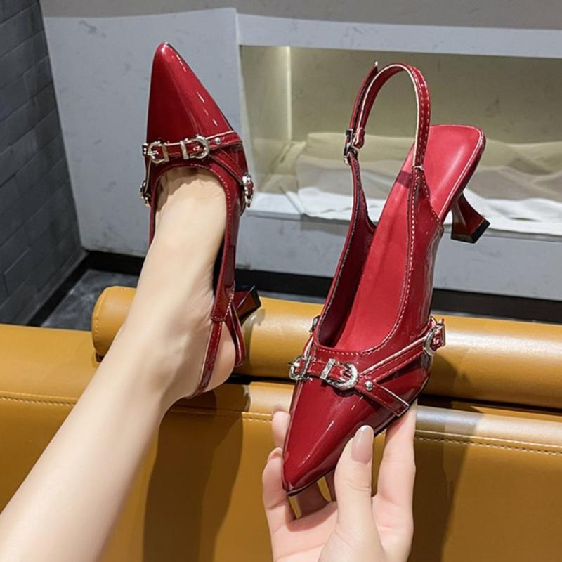 Fashionable Pointed Toe Shallow Mouth New High-heeled Shoes Summer Elegant Buckle Decorated Stiletto Black Women's Shoes