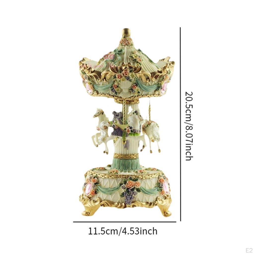 Carousel Music Box Rotating Horse Musical Gift Home Decor Resin Figurine Statue for Festival Mom